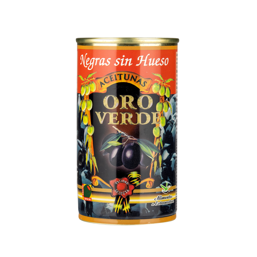 Oro Verde cacerena black pitted olives 350g